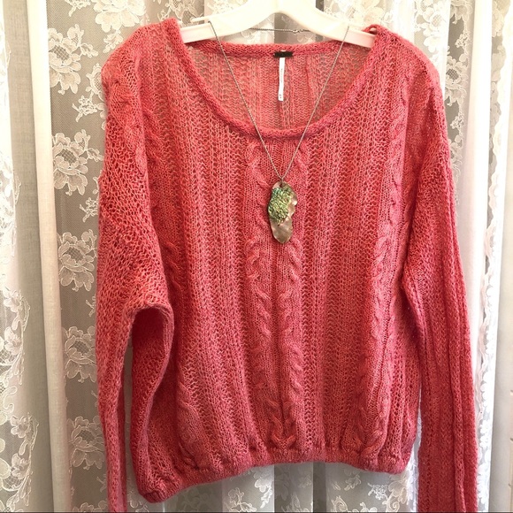 FREE PEOPLE * NWOT Pink Slouchy Bubble Sweater - Picture 3 of 10